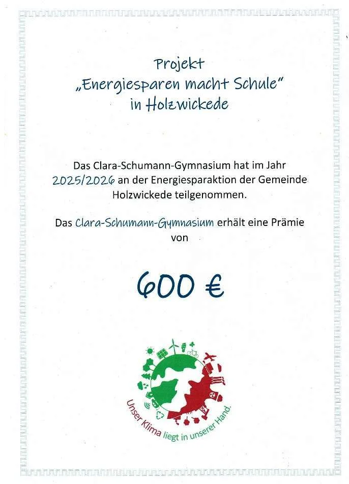 Urkunde Energiesparen macht Schule 2026