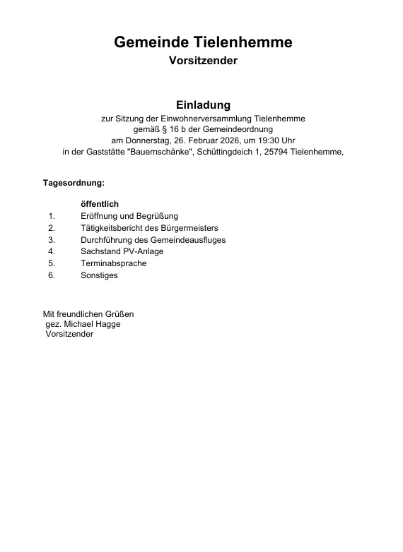Einwohnerversammlung Tielenhamme