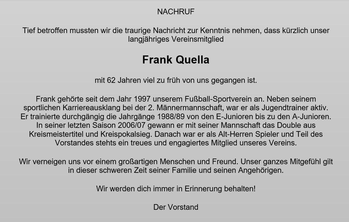 Nachruf Frank Quella