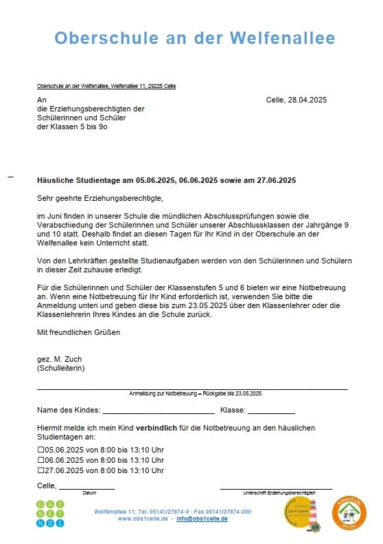 Häusliche Studientage 2025