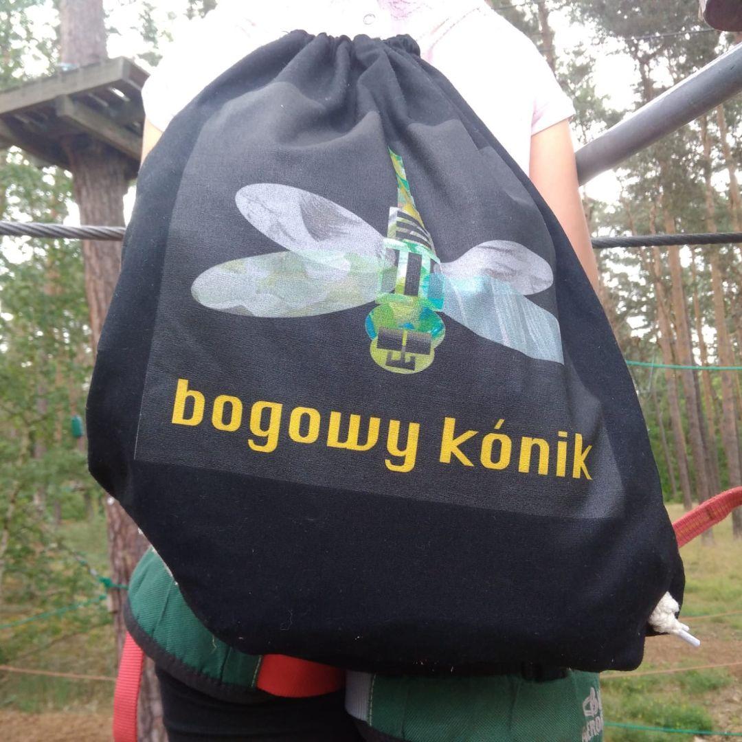 Bogowy kónik, die Libelle, ist auf dem Rucksack abgebildet. Foto: Karen Ascher