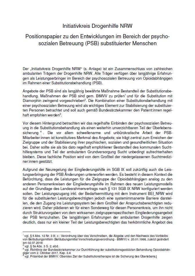 Entwicklungen im Bereich der psychosozialen Betreuung (PSB) substituierter Menschen