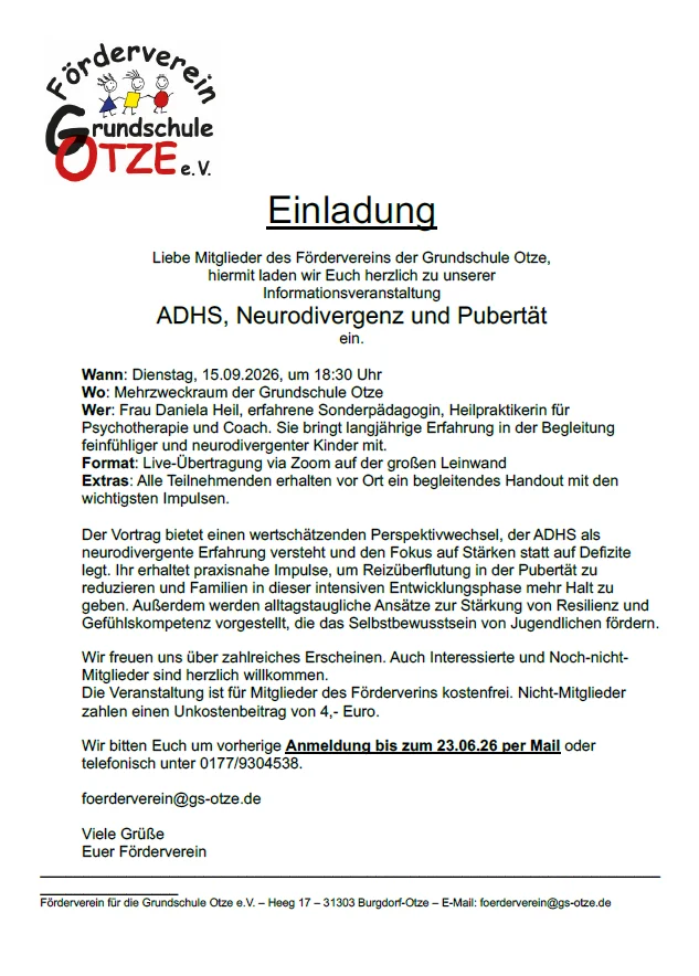 Informationsveranstaltung ADHS, Neurodivergenz und Pubertät