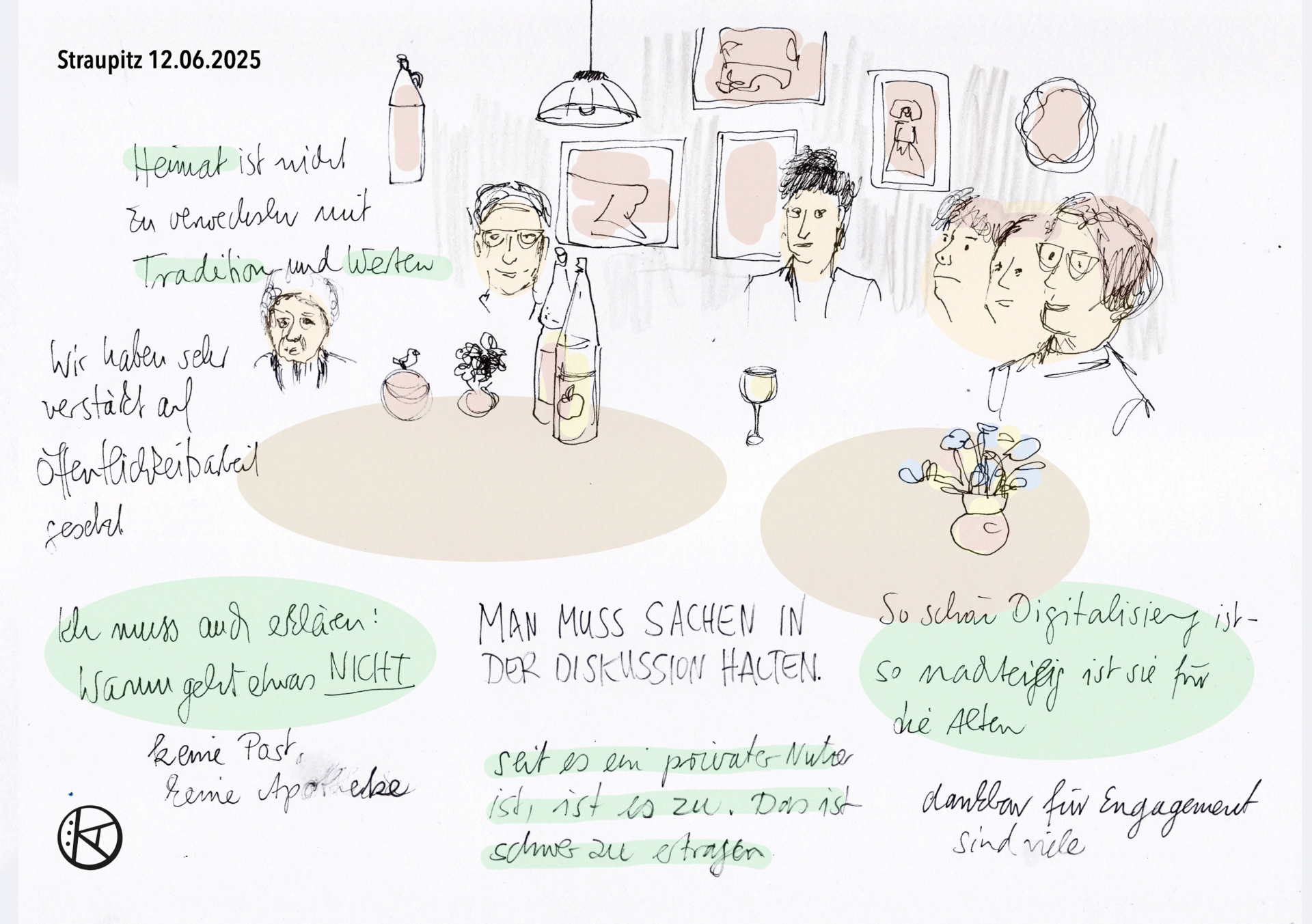 Das WOhnzimmer im Kornspeicher Straupitz. Grafik: Karen Ascher