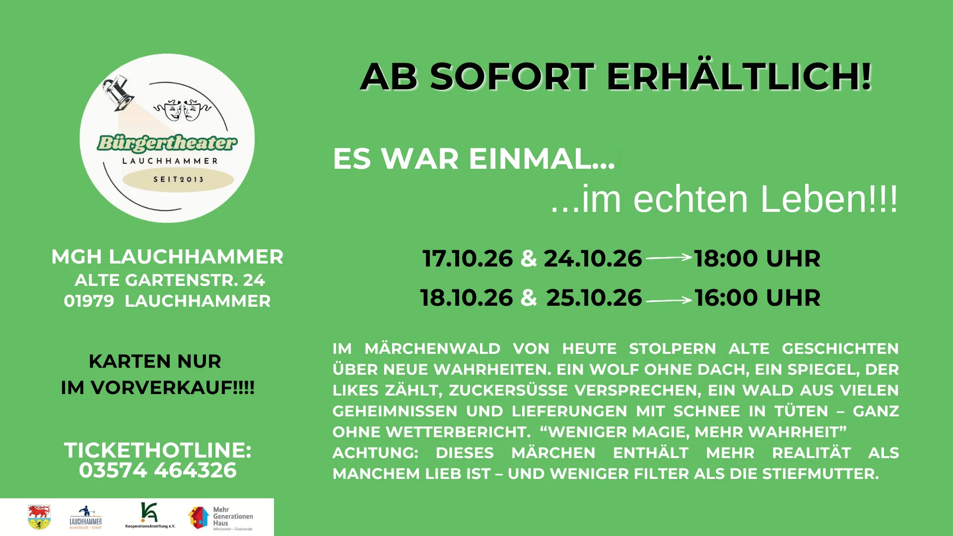 Theaterkarten ab sofort erhältlich