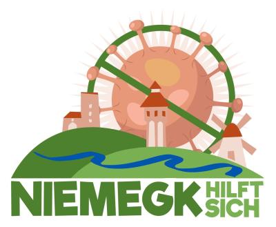 Quelle: Amt Niemegk, Logo von "Niemegk hilft sich" mit Burg, Wasserturm und Mühle
