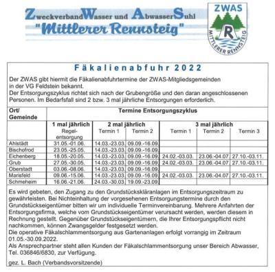 ZWAS - Fäkalschlammentsorgung 2022