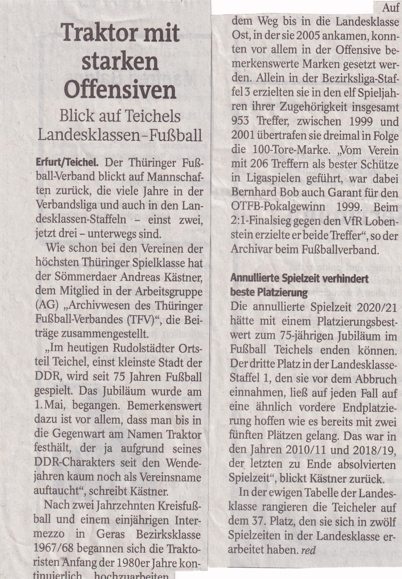 SG Traktor Teichel e.V. - Teichel in der Landesklasse