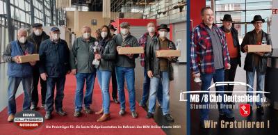 Die Preisträger der virtuellen Bremen Classic Motorshow 2021 ( Foto: Bremen Classic Motorshow ) mit dem Team des /8 Stammtisch Bremen