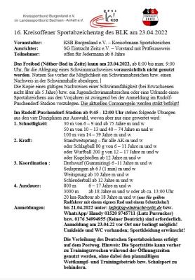 16. Kreisoffener Sportabzeichentag des BLK am 23.04.2022