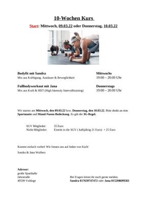 Reminder: 10-Wochen-Kurse BodyFit oder Fullbodyworkout