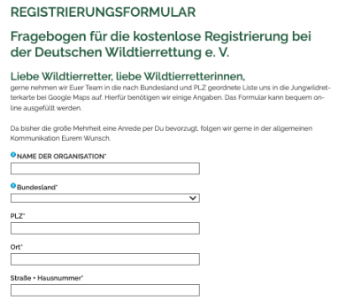 Screenshot des Registrierungsformular