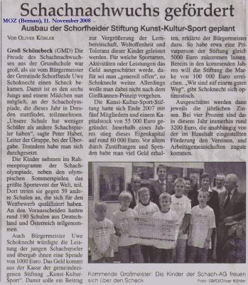 Schachnachwuchs gefördert - Ausbau der Schorfheider Stiftung Kunst-Kultur-Sport geplant - Märkische Oderzeitung (Bild vergrößern)