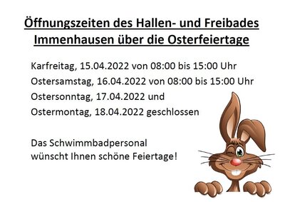Öffnungszeiten des Hallen- und Freibades Immenhausen über die Osterfeiertage