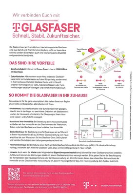 Informationen zum kostenlosen Anschluss an das leistungsstarke Glasfasernetz der Telekom Deutschland GmbH