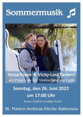 Foto zur Meldung: Sommermusik mit Anna-Tessa und Vicky-Lou Timmer in der St. Marien-Andreas-Kirche Rathenow