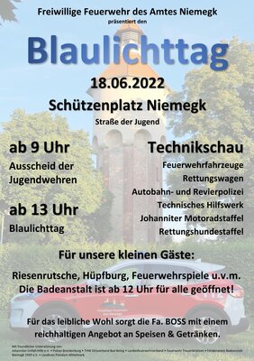 Werbung für den Blaulichttag am 18.06.2022 in Niemegk