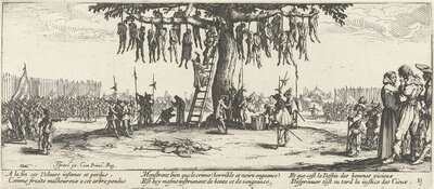 „Der Galgenbaum“ aus dem Radierzyklus „Die großen Schrecken des Krieges“ nach Jacques Callot (1632)