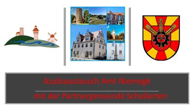 Fotocollage Austausch der Auszubildenden Niemegk Schellerten mit Logo der Gemeinden