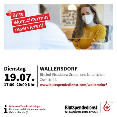 Bild der Meldung: Blutspenden in Wallersdorf am 19.07.2022