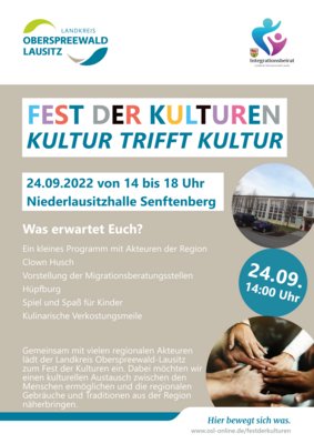 Fest der Kulturen am 24.09.2022 von 14 bis 18 Uhr in der Niederlausitzhalle Senftenberg