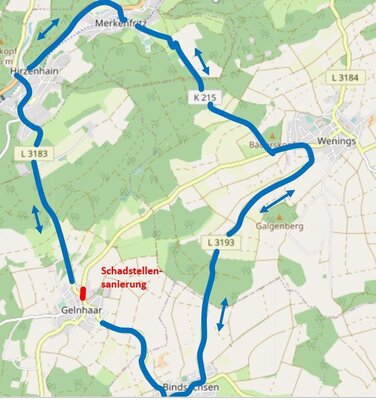L 3183 Ortenberg/Gelnhaar - Punktuelle Schadstellensanierung innerhalb der Ortsdurchfahrt (Bild vergrößern)