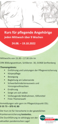 Pflegestützpunkt OSL organisiert wieder einen Kurs für pflegende Angehörige ab dem 24. August in Senftenberg