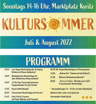 Kultursommer: Bühne frei! Talente auf die Bühne! am 14. August auf dem Kyritzer Marktplatz