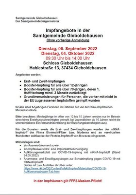 Flyer Impfangebot in der Samtgemeinde Gieboldehausen