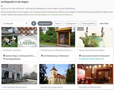 Neu auf unserer Homepage: Unterkünfte, Ausflugsziele und gastronomische Angebote aus unserer Region und ganz Brandenburg