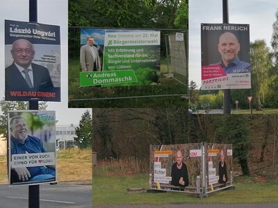 Mit und ohne Partei: Wahlplakate in Wildau und Lübben. Montage: Dörthe Ziemer