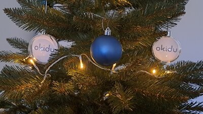 Weihnachtsbaum mit okidu-Kugeln (Bild vergrößern)