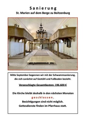 Sanierung Kirche Boitzenburg, für Oktober verlängert (Bild vergrößern)