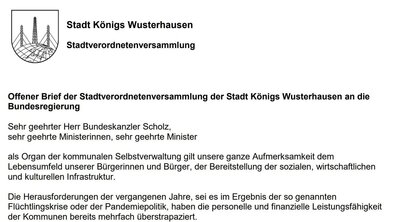 Offener Brief der SVV Königs Wusterhausen.