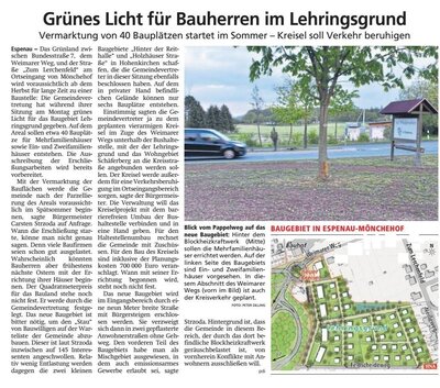 HNA vom 08.05. 2019 Neues Baugebiet Lehringsgrund (Bild vergrößern)