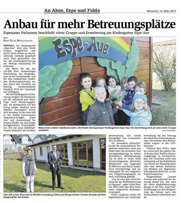 HNA 18.03.2015 Entscheidung Gemeindevertretung Anbau Kindergarten (Bild vergrößern)