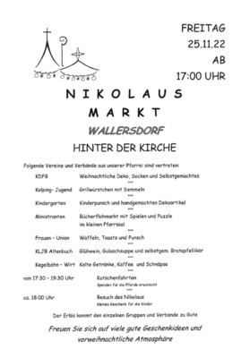 Einladung zum Nikolausmarkt Wallersdorf