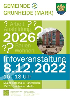 Info-Plakat Veranstaltung Gemeinde Grünheide (Mark) | 8.12.2022