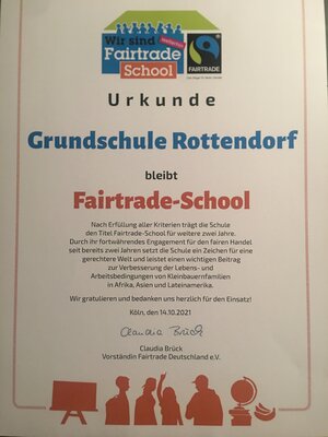 Meldung: Grundschule Rottendorf als Fairtrade School erneut zertifiziert (Oktober 2022)