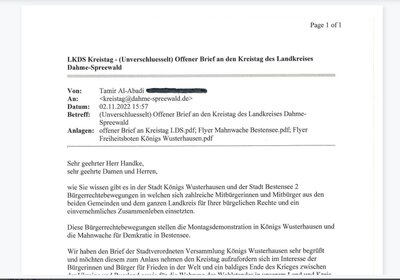 Offener Brief an den Kreistag. Screenshot: Dörthe Ziemer