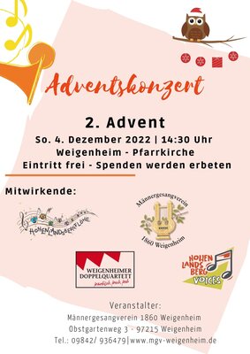 2. Advent, 14:30 Uhr - Alle unsere Chöre laden zum Konzert in die Weigenheimer Pfarrkirche (Bild vergrößern)