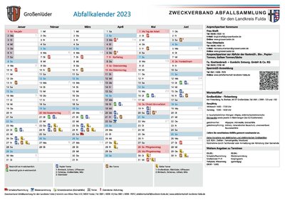 Abfallkalender der Gemeinde Großenlüder für das Jahr 2023 Seite 1