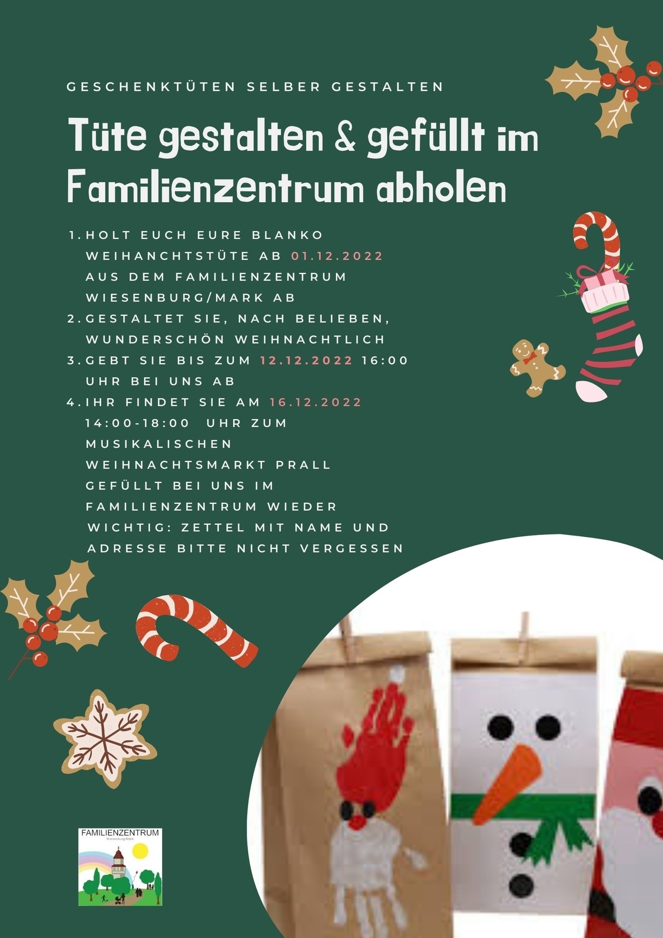 Gemeinde Wiesenburg/Mark - Weihnachten in der Tüte - Weihnachtstüte  gestalten und gefüllt im Familienzentrum abholen
