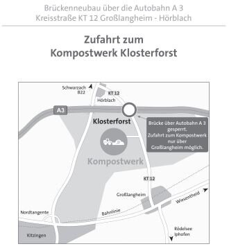 Vorschaubild zur Meldung: Kompostwerk Klosterforst ab 5. Dezember 2022 nur über Großlangheim erreichbar
