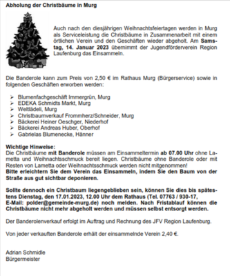 Abholung Christbäume in Murg (Bild vergrößern)