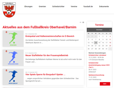 Webseite des Fußballkreises im neuen Design (Bild vergrößern)