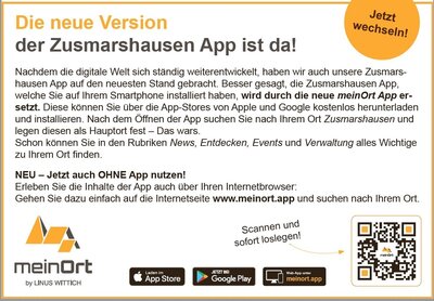 Zusmarshausen-App wird meineOrtApp - jetzt wechseln