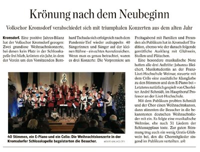 Weihnachtskonzerte Volkschor Kromsdorf