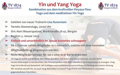 Ab Januar bieten wir einen zusätzlichen Yoga-Kurs an