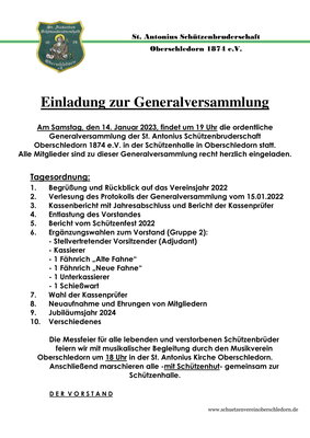 Vorschaubild der Meldung: Einladung zur Generalversammlung am 14.01.2023